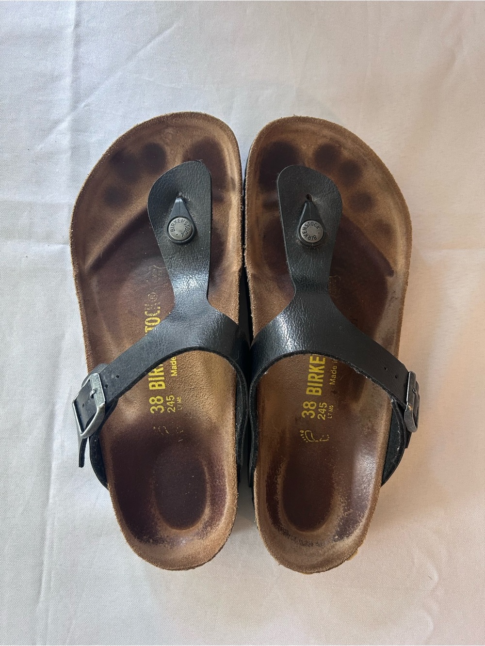 Birkenstock Black Gizeh Thong Sandals with Brown Footbed